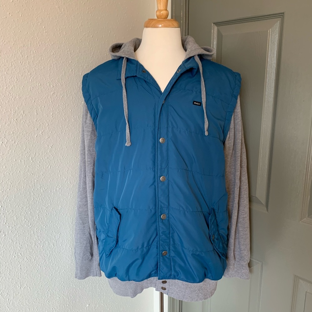 RVCA Button Down Puff Vest Hoodie Sweatshirt XL